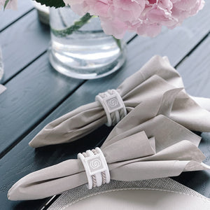 Hamptons white/shiny sand napkin ring set of 4