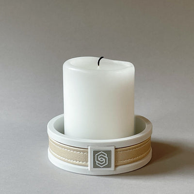 London round candle holder - white/gold