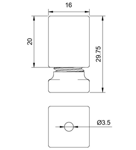 Scarf hanger screw bolt dimensions. Base: 16mm x 16mm. Height including top screwed on to the base: 29.75mm.