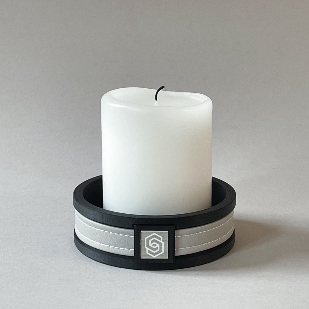 London round candle holder - black/beige