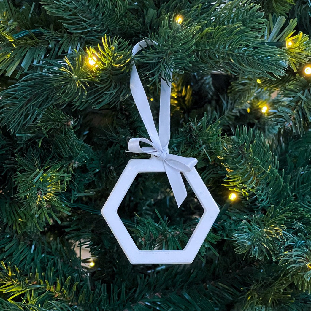 Christmas ornament flat hexagon white/grey