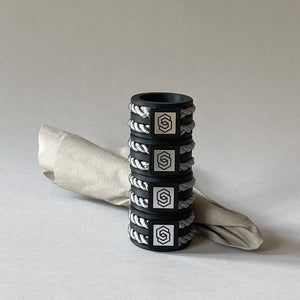 Hamptons black/shiny grey napkin ring set of 4