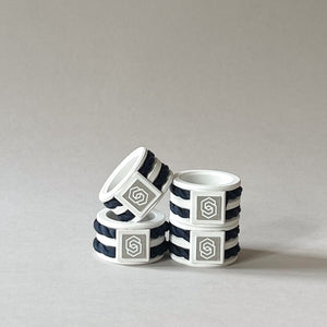 Hamptons white/navy napkin ring set of 4