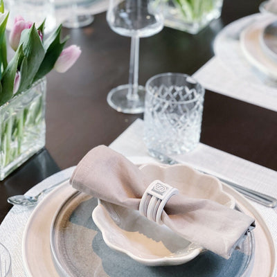 Style collection home napkin ring hamptons white and grey in table setting